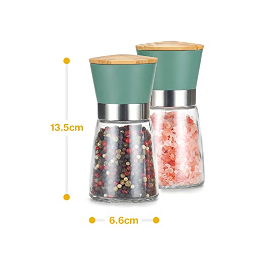 Image of Vucchini Salt and Pepper Grinders 2 Set Green | with Ceramic Core Cinnamon,Adjustable Coarseness,Bamboo,Spice Mills,Home Kitchen Birthday,Housewarming Gifts