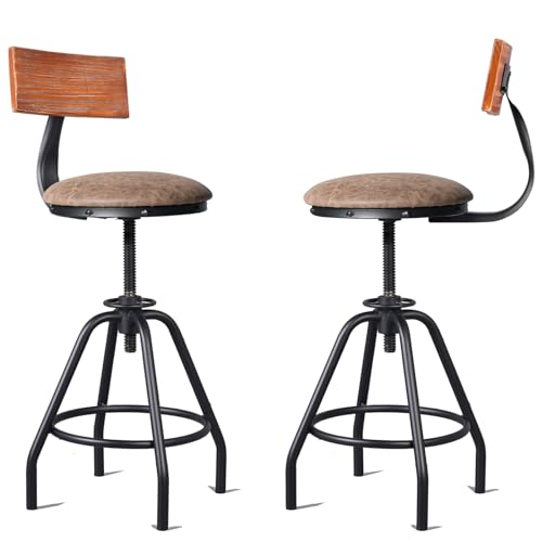 Bokkolik S537S-BW Industrial Bar Stools With Wooden Backrest Set Of 2 Farmhouse Barstool cover