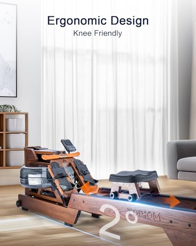 TOPIOM Water Rowing Machine for Home Use, Solid Wood Rower Machine