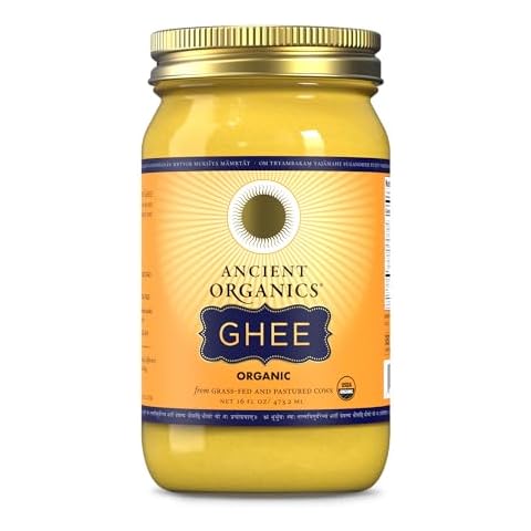 Ancient Organics Ghee, Organic Grass Fed Ghee Butter – Gluten Free Ghee, Clarified Butter, Vitamins & Omegas, Lactose Reduced, 100% Certified Organic, Kosher, USDA Certified – 16 Fl Oz (Pack of 1) Cover