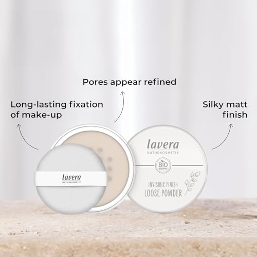 lavera Invisible Finish Loose Powder - Long Lasting Setting Powder - Sets Make Up & Provides Matte Finish - Transparent Face Powder - PETA Certified - Vegan - Made in Germany - 0.4 Oz