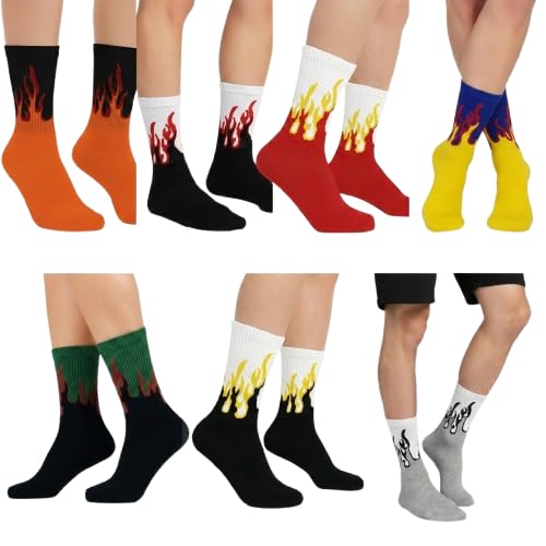 Unisex Flame Design Crew Socks Pack of 7 | Cotton Blend Casual Sports Socks | Breathable Mid-Calf Athletic Socks for Men & Women | Stretchable Fashion Crew Socks | Multicolor-image-5