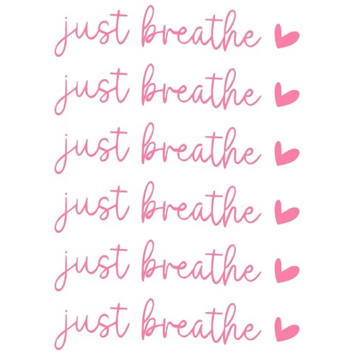 Image of 6pcs Just Breathe Rearview Mirror Stickers, Adorable Car Rear View Mirror Decal Inspirational Vinyl Stickers Decorations for Men Women Funny Car Decor Accessories Gift (Pink)