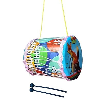 Plastic Drum Dhol for Kids with 2 Sticks | Activity & Learning Toy | Girls and Boys | Dholak Drum | Perfect for Birthday Gift | Good Product | Multi-Colour | Size Small | Age 6 Month+-image-48