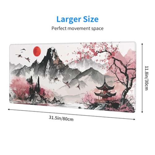 Image of Pink Japanese Watercolor Cherry Blossom Gaming Mouse Pad 31.5x11.8 XL Extended Mousepad Large Keyboard Mouse Mat Desk Pad with Non-Slip Rubber Base Stitched Edges for Home Office Game