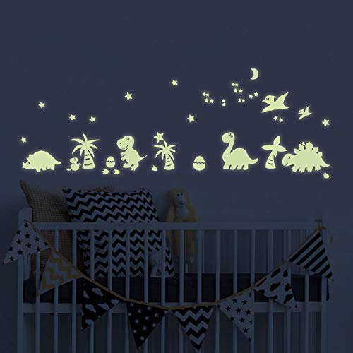 Dinosaurs Glow in The Dark Wall Decals, Moon Glow Stickers in The Dark, Children's Room Nursery Wall Stickers Murals