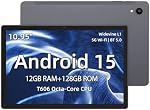 11-inch Android Tablet – Android Tablet 15, 12GB RAM + 128GB Storage, 10.95 "HD IPS LCD, Unisoc T606, 8000mAh Battery, 5G Wi-Fi, Bluetooth 5.0, GMS and L1 Certified for Adults – Grey