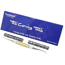 Thai Fruit Carving Knife 2 Inch Double-Sided Blade Curved & Straight with Decorative Black Thai Pattern Handle Precision Tool for Vegetable and Fruit Art, Handcrafted for Culinary Detailing