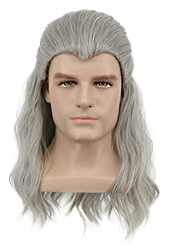 yuehong Adult Long Curly Gray Cosplay Wig Silver Wave Witch Hair Party Wig Heat Resistant Fashion Costume