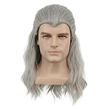 yuehong Adult Long Curly Gray Cosplay Wig Silver Wave Witch Hair Party Wig Heat Resistant Fashion Costume