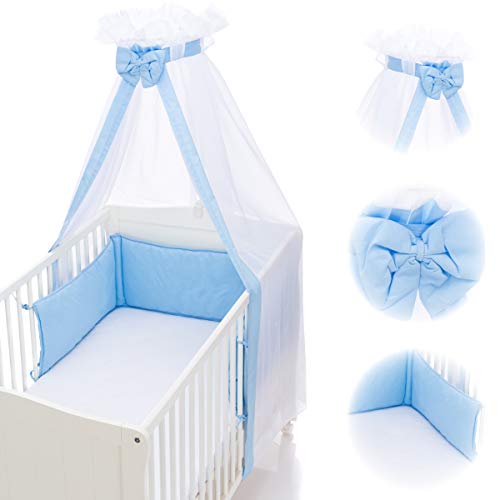 Babybett Umrandung Nestchen und Betthimmel Schleier im Set 100% Baumwolle (HELLBLAU)
