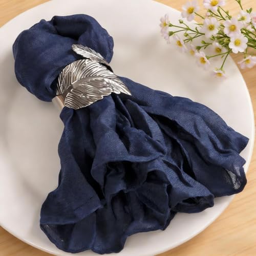 MLMC 60 Pack Cheesecloth Napkins Bulk Navy Blue Washable Reusable Cloth Napkins 21"x21" Boho Dinner Table Napkins in Bulk for Bridal Shower Wedding Events Table Decor