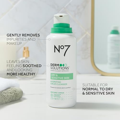 Image of No7 Derm Solutions Hydrating Facial Cleanser - Gentle Cream Face Wash Formulated with Ceramides, Niacinamide & Adaptogens to Help Maintain Skin's Moisture Barrier - For Dry & Sensitive Skin (8 Fl Oz)