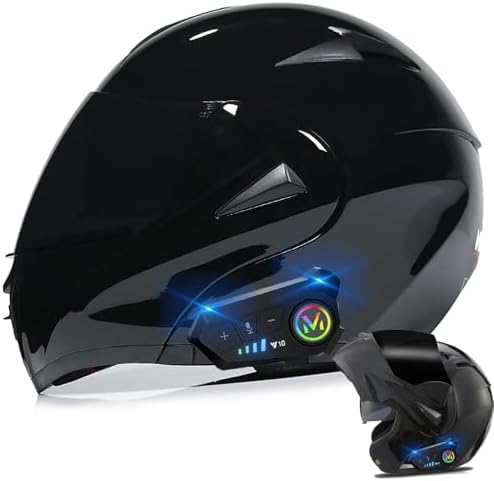 Bluetooth Modular Motorcycle Helmet, DOT Approved Flip Up Full Face Integrated Helmet, Double Visor Helmet Built-in Dual Speaker with Microphone, for Adults Men and Women XS~XL