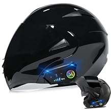 Bluetooth Modular Motorcycle Helmet, DOT Approved Flip Up Full Face Integrated Helmet, Double Visor Helmet Built-in Dual Speaker with Microphone, for Adults Men and Women XS~XL