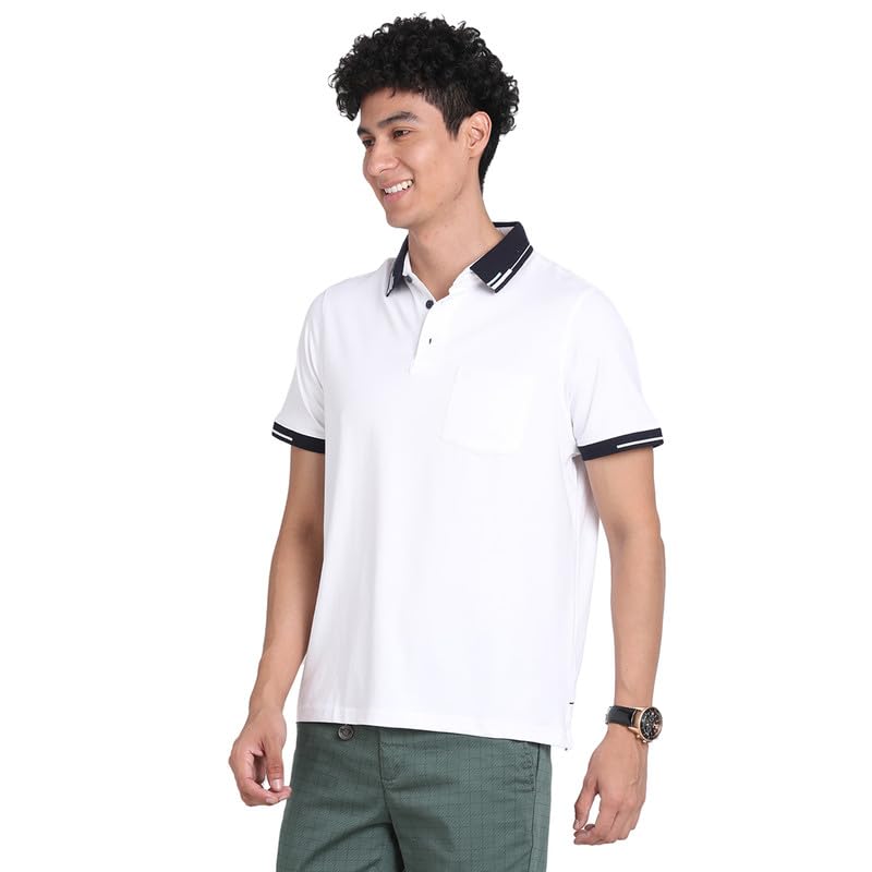 Image of Turtle Men Cotton Stretch White Plain Polo Neck Half Sleeve Casual T-Shirt
