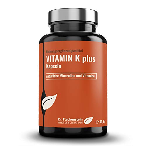 Dr.Fleckenstein Vitamin K plus hochdosiert, enthält Petersiliepulver mit Mineralien und Vitaminen, 225µg Menaquinon (Vitamin K2, MK7, all trans), Piperin, vegan, 120 Kapseln Cover
