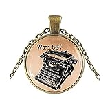 Old Typewriter Necklace, Vintage Typewriter Pendant, Old Typewriter Jewelry, Writer Necklace, Gift for Writer, Glass Dome Pendant