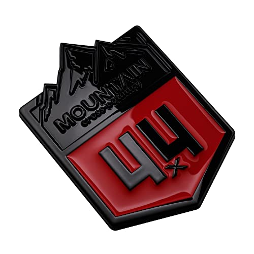 Image of 1X Mountain 4x4 Cross Country Metal Car Sticker Off Road Racing Decal Emblem Badge Fits Off-Road Car Truck SUV (Black Red)