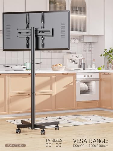 AX WABER Mobile TV-Ständer für 23-60 Zoll LCD LED OLED 4K Smart TVs hält bis zu 88lbs, Rolling TV-Ständer mit 3-Stufen höhenverstellbar, Kippbarer TV-Wagen mit rotierenden Verriegelungsrädern – Bild 8