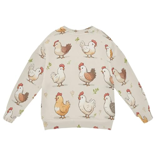 JUNZAN Cartoon Cute Chicken Beige Big Girls Hoodie Sweatshirt Fleece Outerwear for Kids Camping 4T2