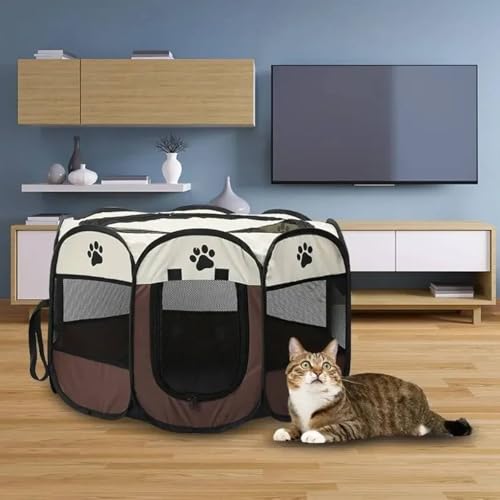 Cercado Casinha Telado Portátil Dobrável Chiqueirinho para Pet Cachorro Gato (MARROM, G, 100 cm)