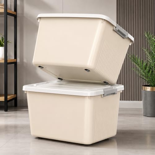 Image of HoopVool Multipurpose Plastic Storage Container Box - Sturdy and Versatile Home Organizer, Available in Multiple Size. (CREAM, X-LARGE - 18 X 12.5 X 9.5 INCH, PACK OF - 1)