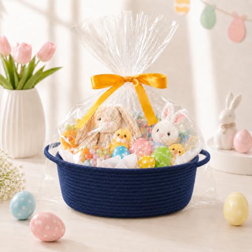Image of Empty Gift Basket with Gift Bag & Ribbon, Woven Rope Basket, 12x8x5 inch