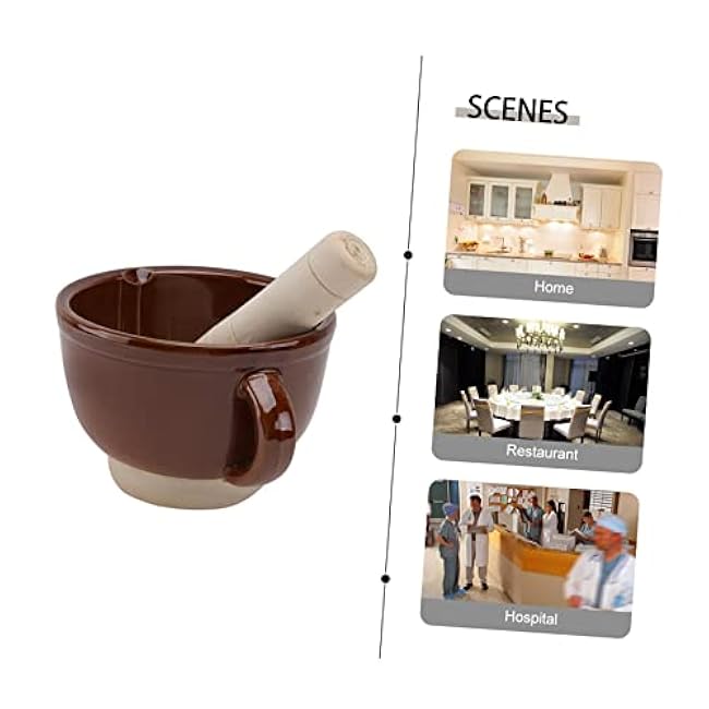 KICHOUSE 1Set Ceramic Garlic Grinder with Wooden Pestle Kitchen Tools for Crushing Spices and Seasonings Ergonomic Design for Easy Use Functional and Decorative Garlic Bowl