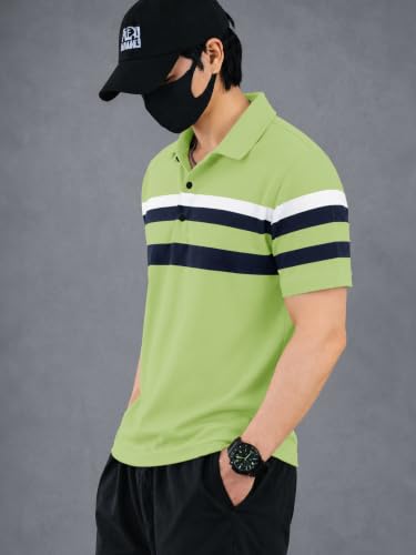 Image of Noble Monk Men's Striped Polo Neck Half Sleeve Casual T-Shirt with Regular Fit