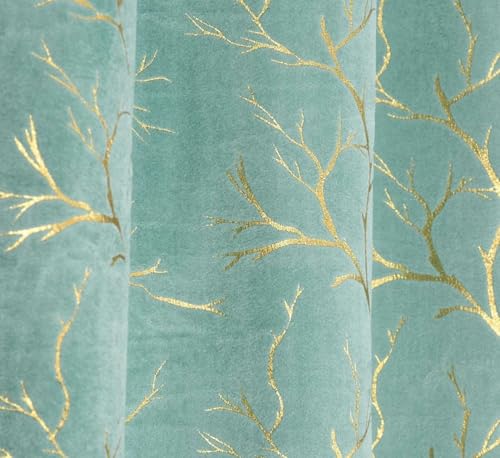 Image of Homefab India Velvet Curtains Room Darkening - Window 6 feet, Pack of 2 Curtain /Panel, Aqua Island