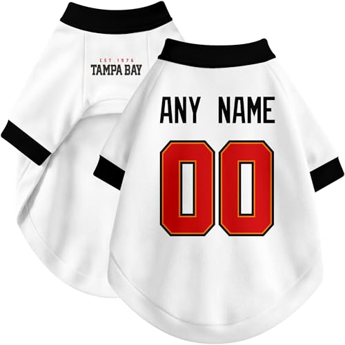 Image of Tampa Bay Dog Clothes Jersey Style Personalized Pet T Shirt with Custom Name Number for Small Medium Large Dogs