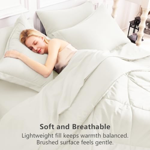 Image of CozyLux Full Size Comforter Sets Ivory - 7 Pieces Bed in a Bag Full, Luxury Soft Bed Set for All Seasons, Bedding Set with Down Alternative Comforter, Sheets, Pillowcases & Shams