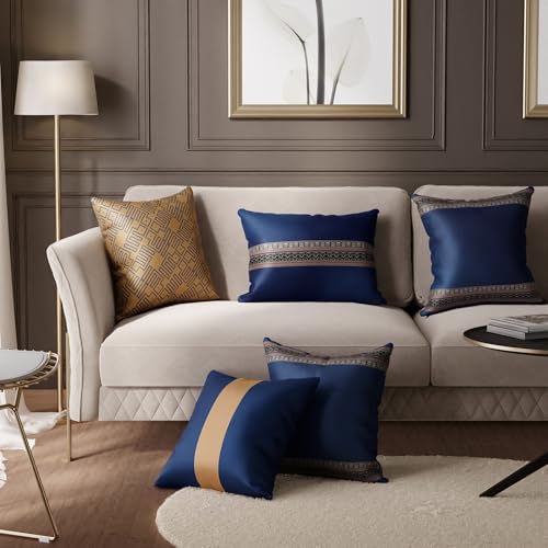 Image of Stoa Paris Cushion Covers for Home, Digital Printed Pillow Covers Set of 5, Throw Cushion Covers for Bed, Sofa, Home Decor - Mystique Blue, Eternal Glow