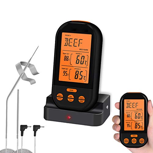 Meat Thermometer, Instant Read, Digital LCD Remote Thermometer Timer Alarm 328FT, Wireless Steak Kitchen Thermometer, with Dual Stainless Steel Probes for Cooking, Grilling Smoker BBQ, Oven Meat Thermometer, Instant Read, Digital LCD Remote Thermometer Timer Alarm 328FT, Wireless Steak Kitchen Thermometer, with Dual Stainless Steel Probes for Cooking, Grilling Smoker BBQ, Oven