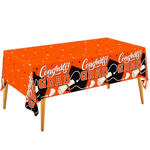 Gatherfun Graduation Decorations 2025 Kit - 2 Pcs Orange Gongrats Grad Tablecover for Party Decorations?Graduation Plastic Table Covers 54