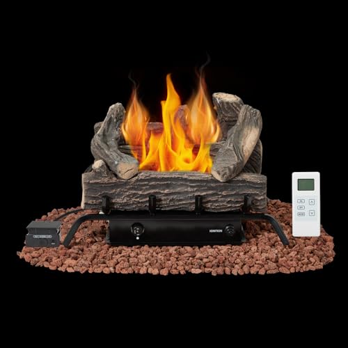 EROMMY 20 Inch Ventless Fireplace Logs Set with Remote Control, Only Used for Natural Gas, 30000 BTU, South America Silk Floss Wood, Brown