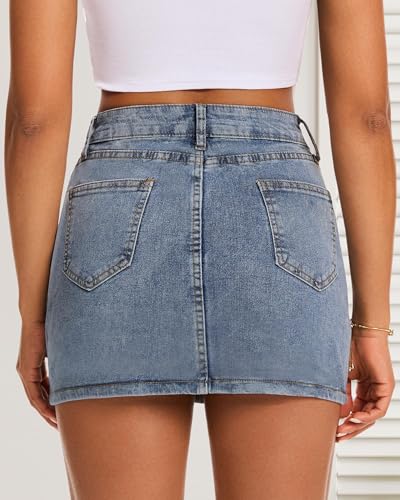 Women's Low Rise Stretchy Denim Skirts Sexy Comfy Mini Jean Skirt for Summer Casual Streetwear2