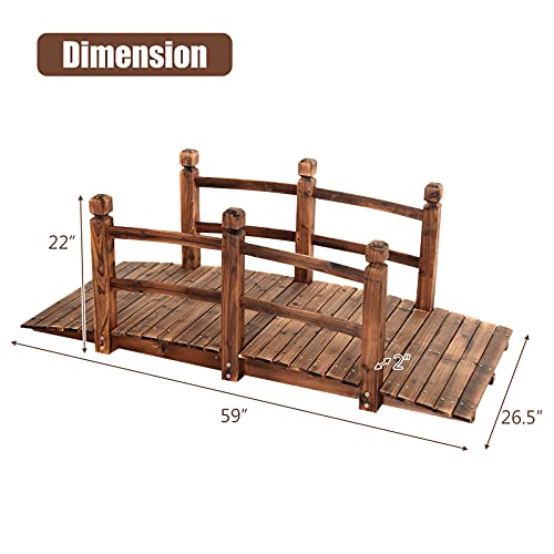 S AFSTAR Garden Bridge, 5FT Wooden Arc Footbridge for Outdoors with Safety Guardrails, Decorative Landscaping for Garden Yard Walkway Creek Farm, 400 LBS Capacity (Brown) - Thumbnail 7