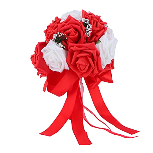 Zoeyilan Bouquets de Boda para Novia, Ramo de Boda de otoño, Flores Blancas Rojas Artificiales para Novia y Dama de Honor, para la Iglesia de Bodas Decoración del hogar de la Novia (Red)