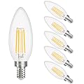 comzler E12 LED Candelabra Bulb Dimmable, 3000K Soft White Light 40W Equivalent Chandelier Light Bulbs, C35 B11 Type B 400LM Ceiling Fan Bulbs, Edison Filament Candle Bulbs Candle Lights, 6 Packs