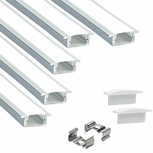 Image of (16X12mm LED Strip Lights 1Meter Aluminium Rectangular Conciled Profile Light Channels with Diffused Cover, End Caps and Mounting Clips Without LED Straight Linear - Pack of 5