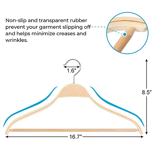 JS HANGER Wooden Coat Hangers, 30 Pack Light Weight Wood Coat/Suit Hangers with Non-Slip Pant Bar, Natural Finish by JS HANGER - Image 7