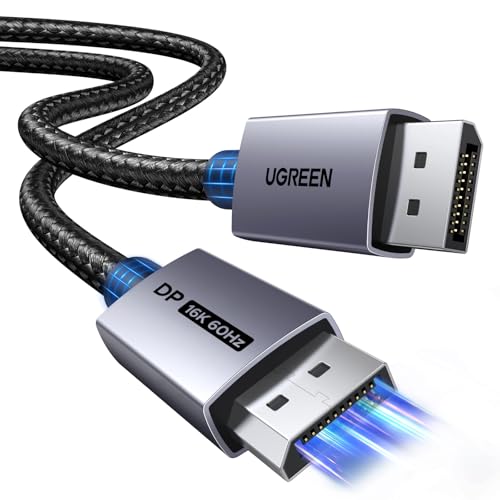 UGREEN 16K Displayport Cable 2M DP 2.1 Cable Support 16K@60Hz 8K@120Hz 4K@240Hz 80Gbps HDR Displayport 2.1 Nylon Braided Cable Compatible with Monitor Laptop Graphics PC TV etc