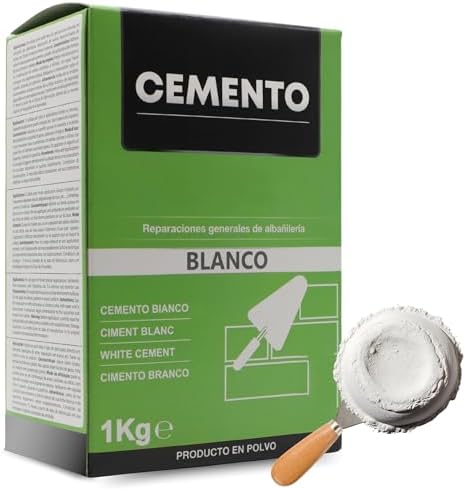TECHZOCO Cemento blanco en polvo, Preparado de cemento, Producto en polvo, Indicado para reparaciones rápidas de albañilería, Uso interior y exterior, Color Blanco, Contiene 1 Kg