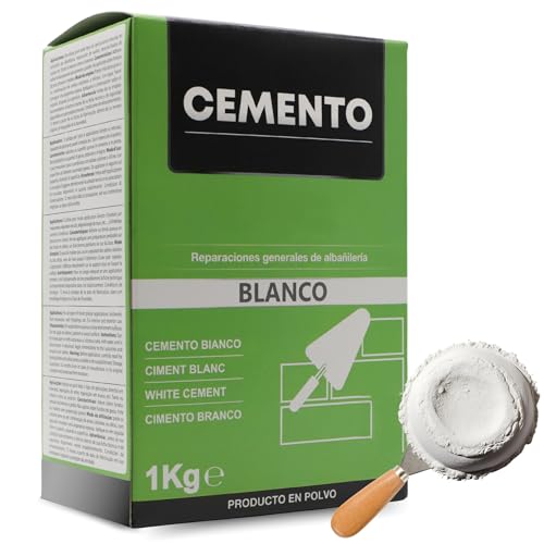 TECHZOCO Cemento blanco en polvo, Preparado de cemento, Producto en polvo, Indicado para reparaciones rápidas de albañilería, Uso interior y exterior, Color Blanco, Contiene 1 Kg