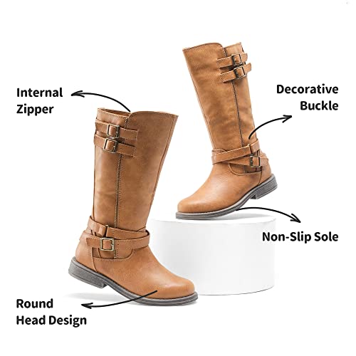 Dream Pairs Girls Tan Buckle Knee High Riding Winter Fashion Boots Size 1 Little Kid Luckid-03 thumb #3