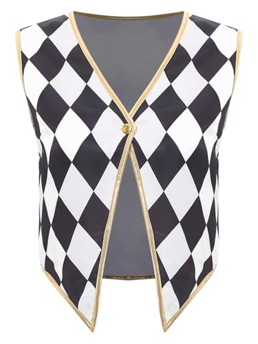 renvena Unisex Womens Mens Clown Circus Performance Vest Fashion White Red Checkerboard Plaid Vest Black Medium