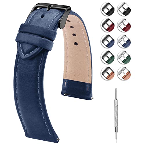 Fullmosa Bracelet de montre 22 mm, bracelet de remplacement pour bracelet en cuir, bracelet de montre interchangeable pour hommes et femmes, 22 mm bleu foncé + boucle noire