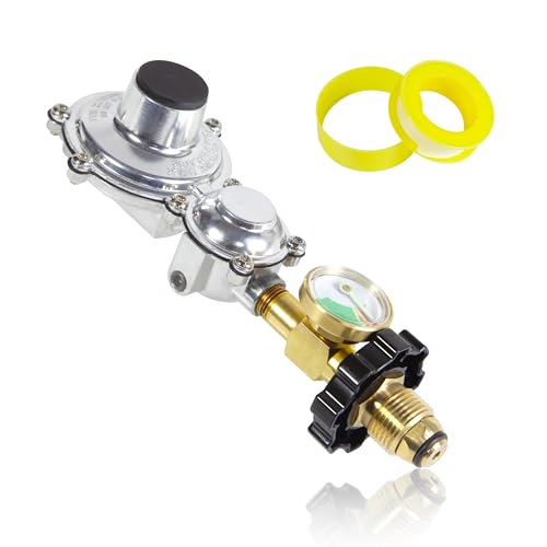 Feirenql 2 Stage Propane Regulator with Gauge and POL 3/8 Female NPT for 20 to 100lb Tank Propane Tank Regulator Compatible with Gas Grill RV Heater Generator